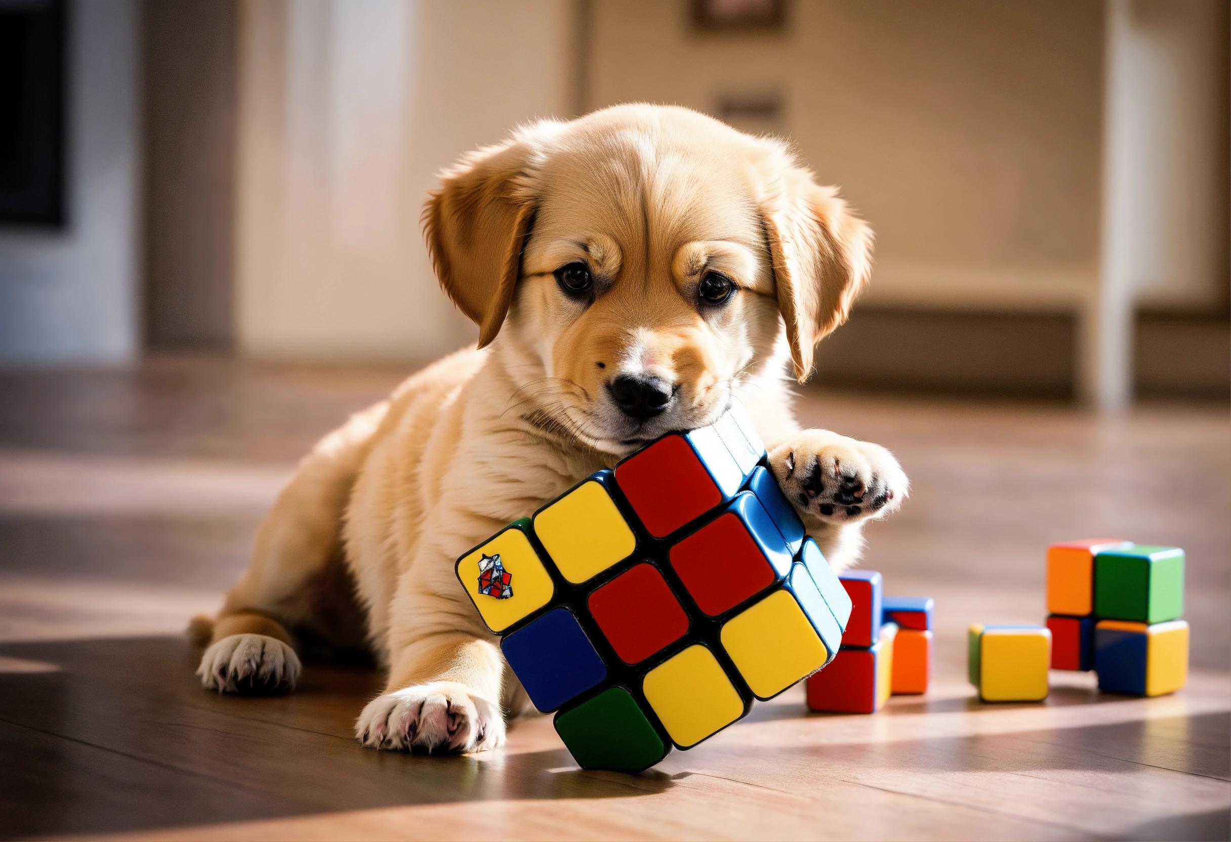 Happy dog and cat sitting together